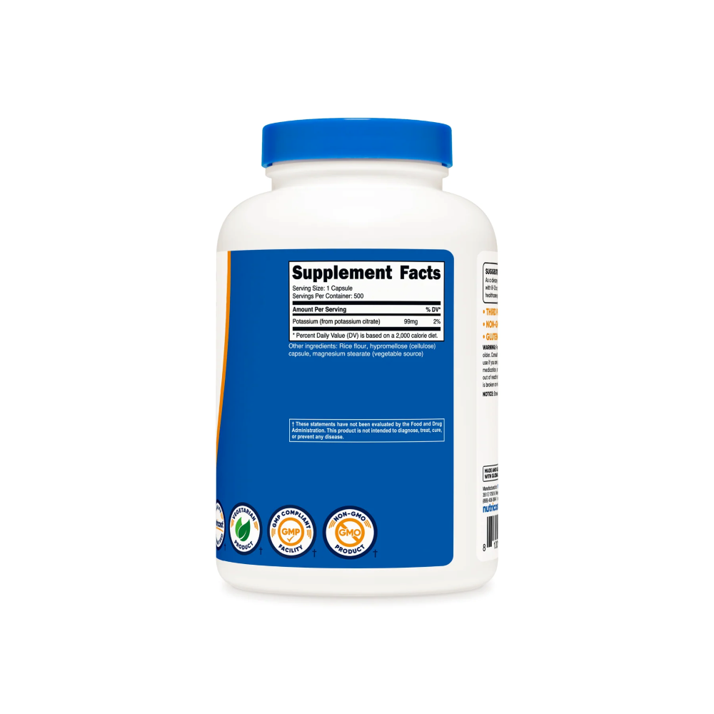 SUPLEMENTOS NUTRICOST POTASSIUM CITRATE CITRATO DE POTASIO EN CÁPSULAS 500 - 3