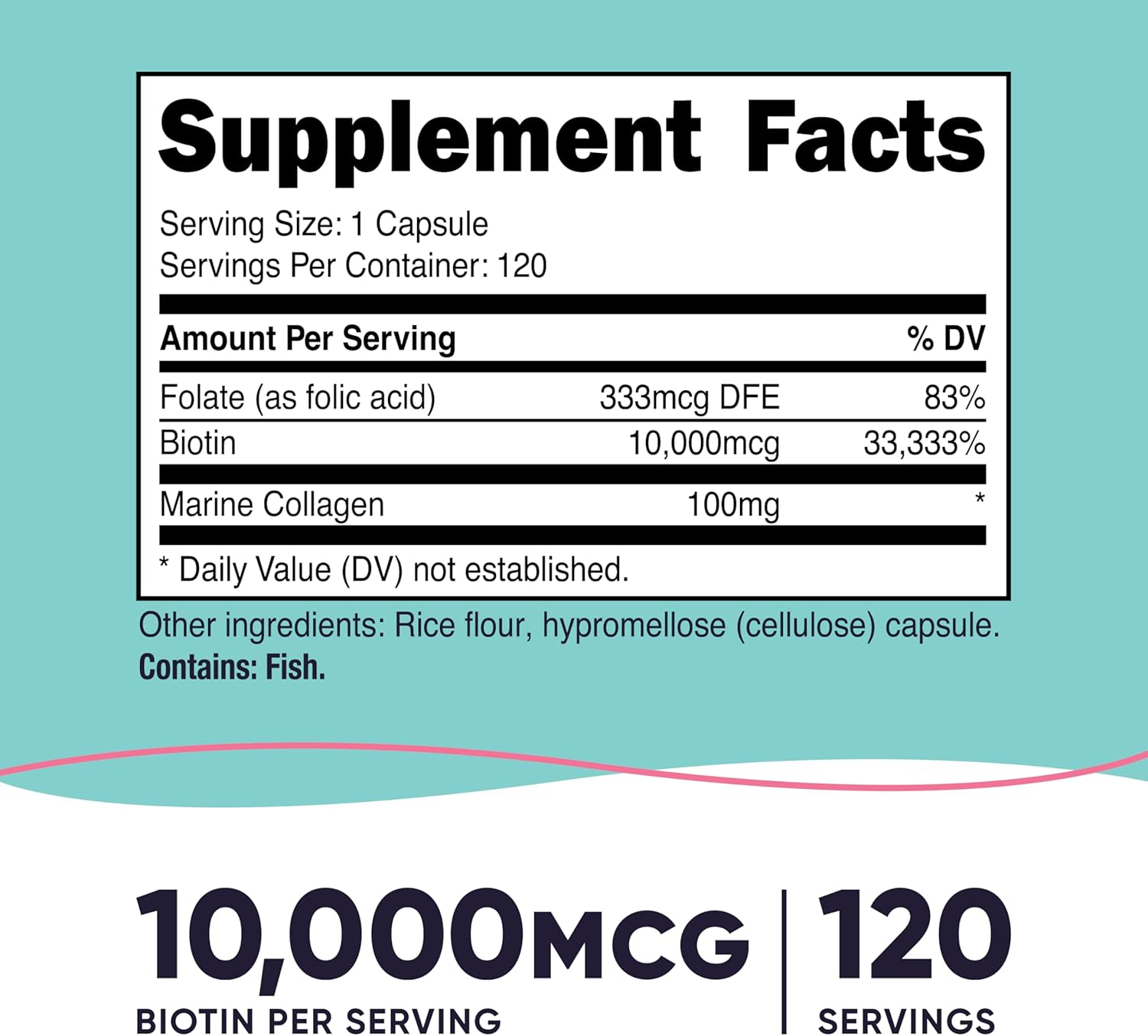 NUTRICOST BIOTIN PARA MUJER 10000 MCG CON COLAGENO MARINO Y FOLATO - 2
