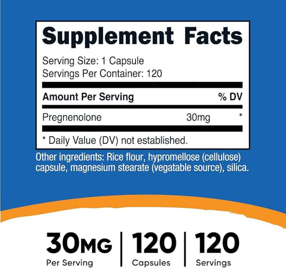 NUTRICOST PREGNENOLONE PREGNENOLONA 30 MG 120 CAPSULES - 3