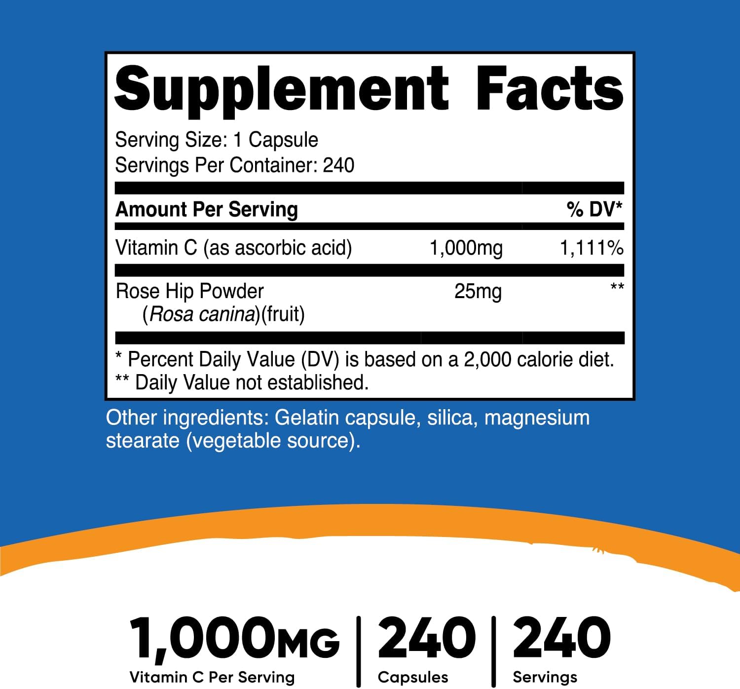 VITAMINA C NUTRICOST CON ROSA MOSQUETA ROSE HIPS 240 CAPSULAS - 2