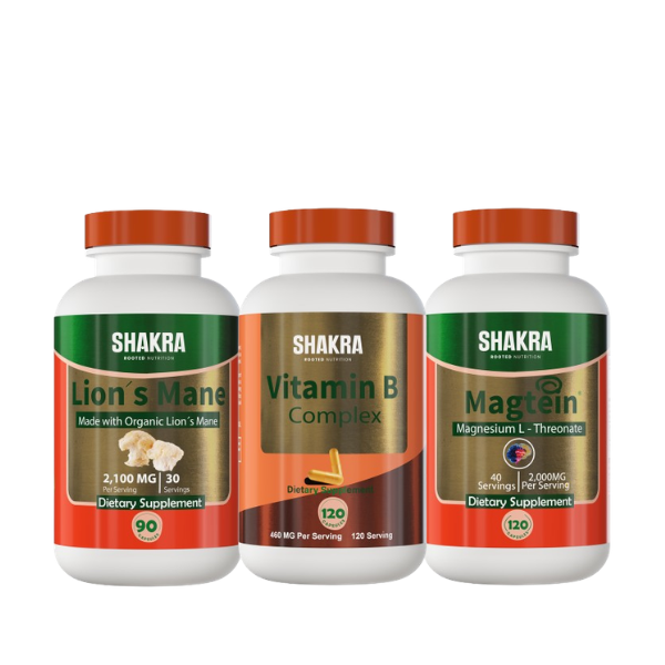 SHAKRA NEURO-PROTECCIÓN Y ENFOQUE (LION'S MANE MUSHROOM 90 cap + MAGTEIN 120 cap + VITAMIN B COMPLEX 120 cap) - 1