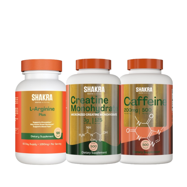 SHAKRA RENDIMIENTO Y BOMBEO MUSCULAR (CREATINE MONOHYDRATE 500 cap + L-ARGININE PLUS 120 cap + CAFFEINE 500 cap) - 1