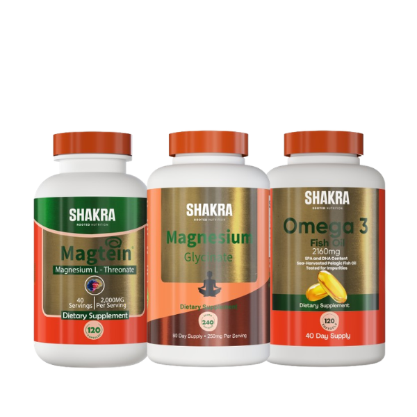 SHAKRA RELAJACIÓN Y RECUPERACIÓN NOCTURNA (MAGNESIUM GLYCINATE 240 cap + OMEGA 3 FISH OIL 120 cap+ MAGTEIN 120 cap) - 1
