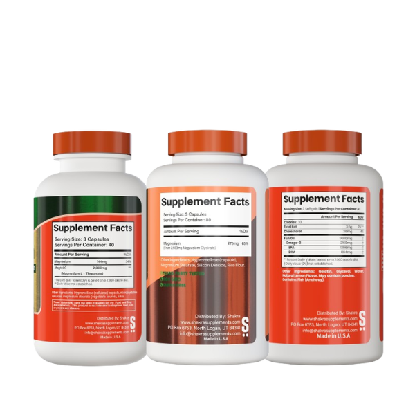 SHAKRA RELAJACIÓN Y RECUPERACIÓN NOCTURNA (MAGNESIUM GLYCINATE 240 cap + OMEGA 3 FISH OIL 120 cap+ MAGTEIN 120 cap) - 2