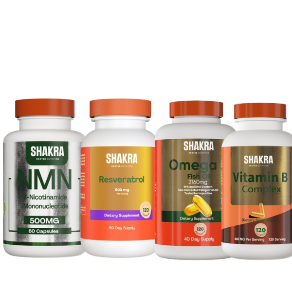 PACK X4 SHAKRA NMN 60 cap + RESVERATROL 120 cap + OMEGA 3 FISH OIL 120 cap + VITAMIN B COMPLEX 120 cap - 1