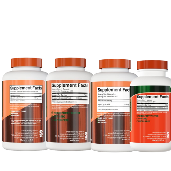 PACK X4 SHAKRA GLUTATHIONE REDUCED FORM 240CAP+ NAC 180CAP+ ALPHA LIPOIC ACID 240CAP+ VITAMIN B12 2000 240CAP - 2