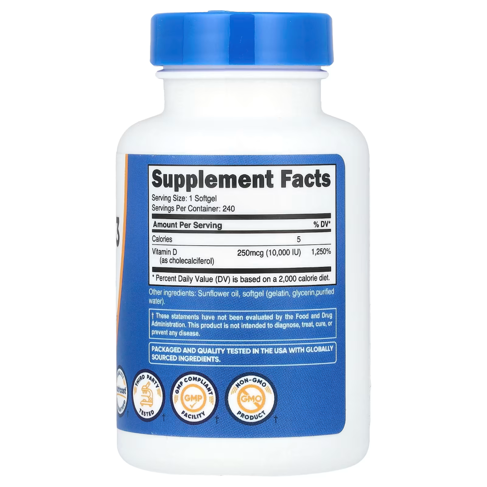 NUTRICOST VITAMIN D3 SOFTGELS 10,000 IU 240 SFG - 2
