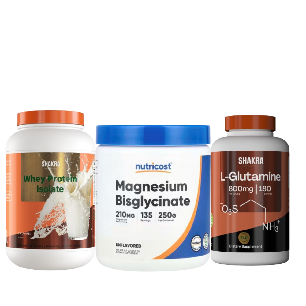 SHAKRA PROTEÍNA ISOLADA DE SUERO DE LECHE + SHAKRA L-GLUTAMINA 800MG 180 CAP + NUTRICOST MAGNESIUM BISGLYCINATE 250G - 1