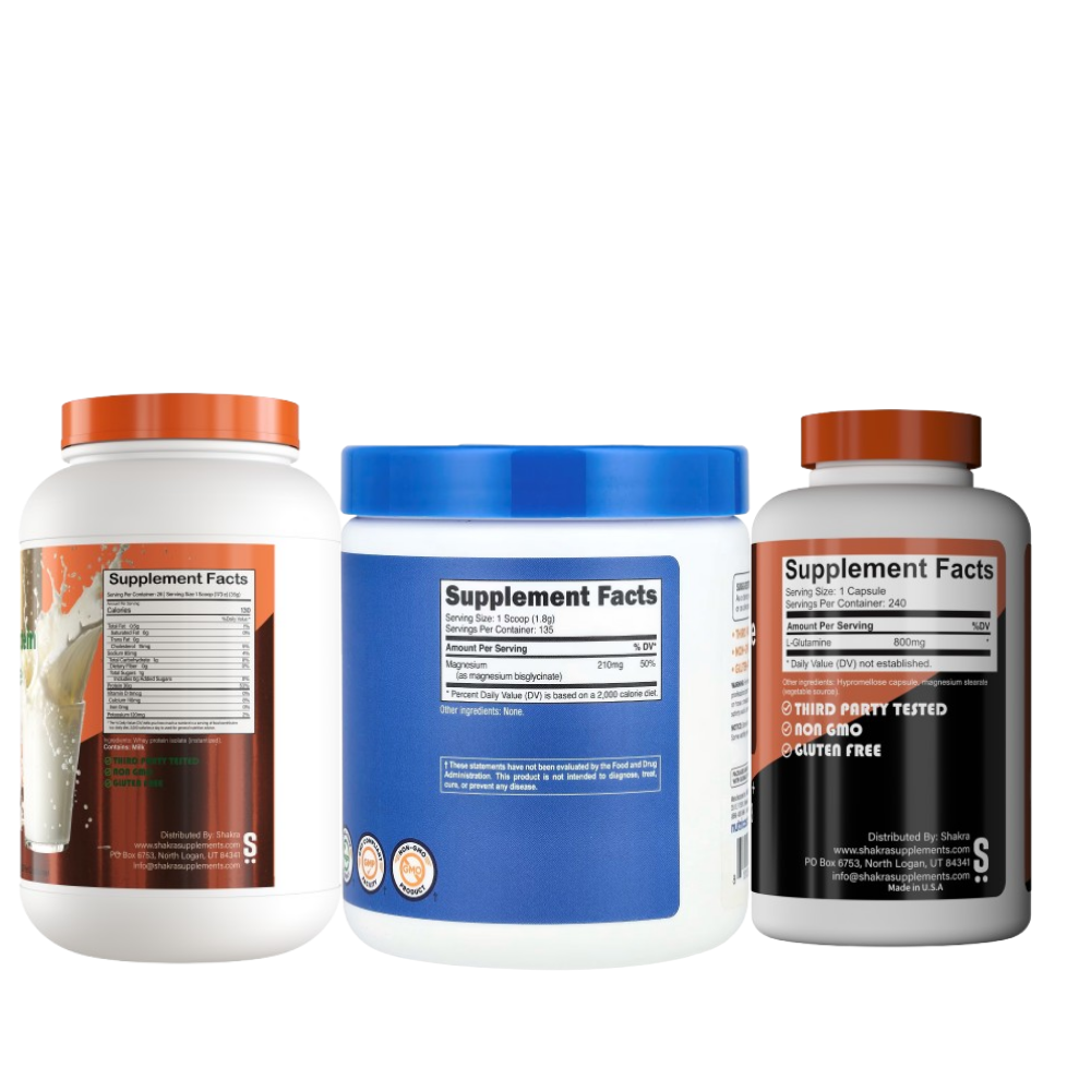 SHAKRA PROTEÍNA ISOLADA DE SUERO DE LECHE + SHAKRA L-GLUTAMINA 800MG 180 CAP + NUTRICOST MAGNESIUM BISGLYCINATE 250G - 2