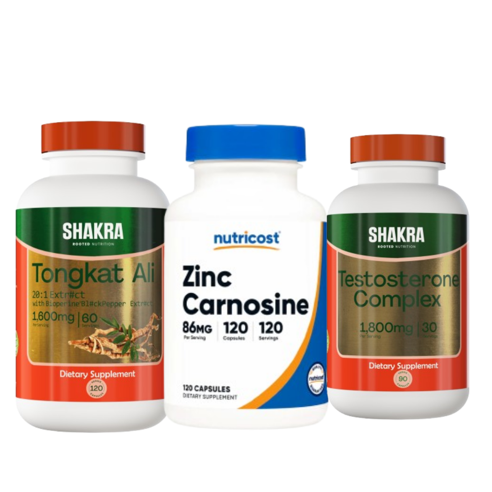 SHAKRA TONGKAT ALI 120 CAP+ SHAKRA TESTOSTERONE COMPLEX 120 CAP+ NUTRICOST ZINC CARNOSINA 86MG - 1