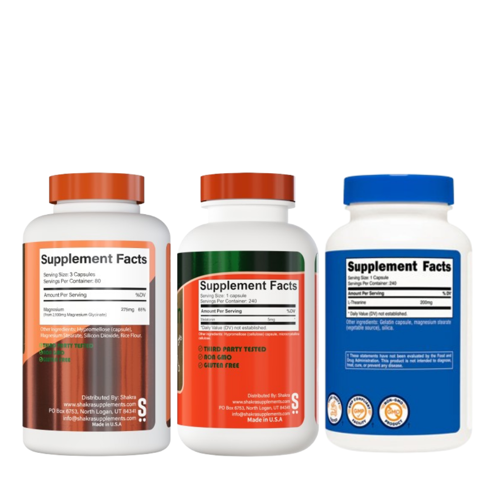 SHAKRA MAGNESIO GLICINATO 240 CAP+ NUTRICOST L-THEANINE 200MG 240 CACP+ SHAKRA MELATONINA 5MG 240 CAP - 2