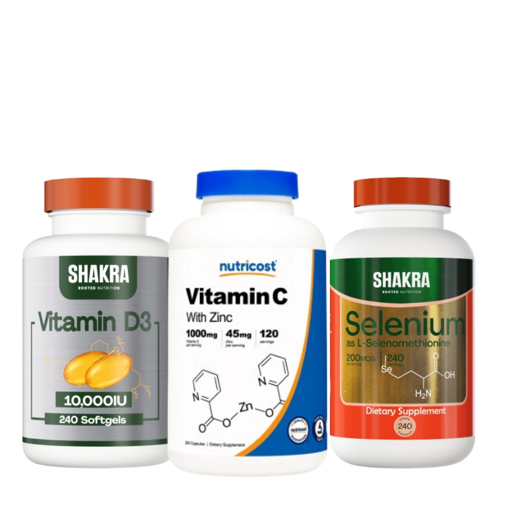SHAKRA VITAMINA D3 10000 IU 240 CAP+NUTRICOST VITAMINA C 1000MG 120 CAP+ SHAKRA SELENIO 240 CAP - 1