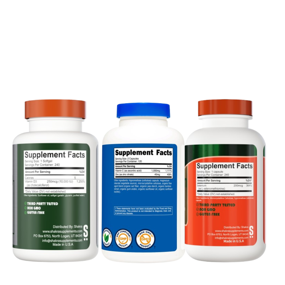 SHAKRA VITAMINA D3 10000 IU 240 CAP+NUTRICOST VITAMINA C 1000MG 120 CAP+ SHAKRA SELENIO 240 CAP - 2