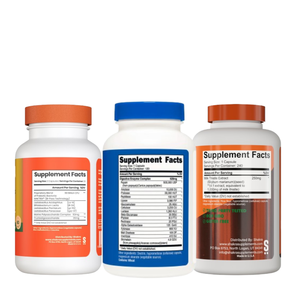 SHAKRA PROBIÓTICO + NUTRICOST ENZIMAS DIGESTIVAS+ SHAKRA CARDO MARIANO MILK THISTLE 240 CAP - 2