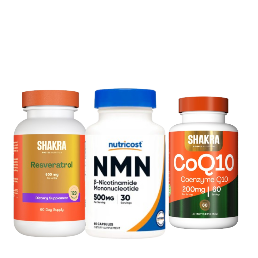 SHAKRA RESVERATROL 600MG 120 CAP+ NUTRICOST NMN NICOTINAMIDA MONONUCLEOTIDA+ SHAKRA COQ10 200MG 60 CAP - 1