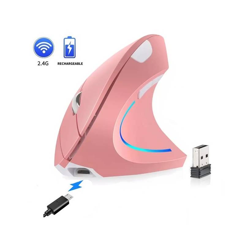 MOUSE VERTICAL RECARGABLE ERGONOMICO USB INALAMBRICO GAMER - ROSA - 2