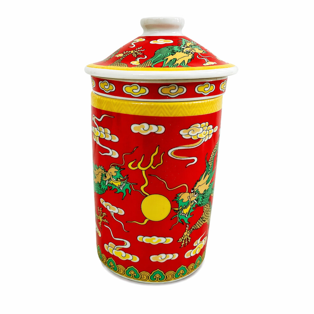 TAZA CERAMICA CON FILTRO ORIENTAL DRAGONES FORTUNA CIELO NUBES CAPACIDAD 270ML - 2