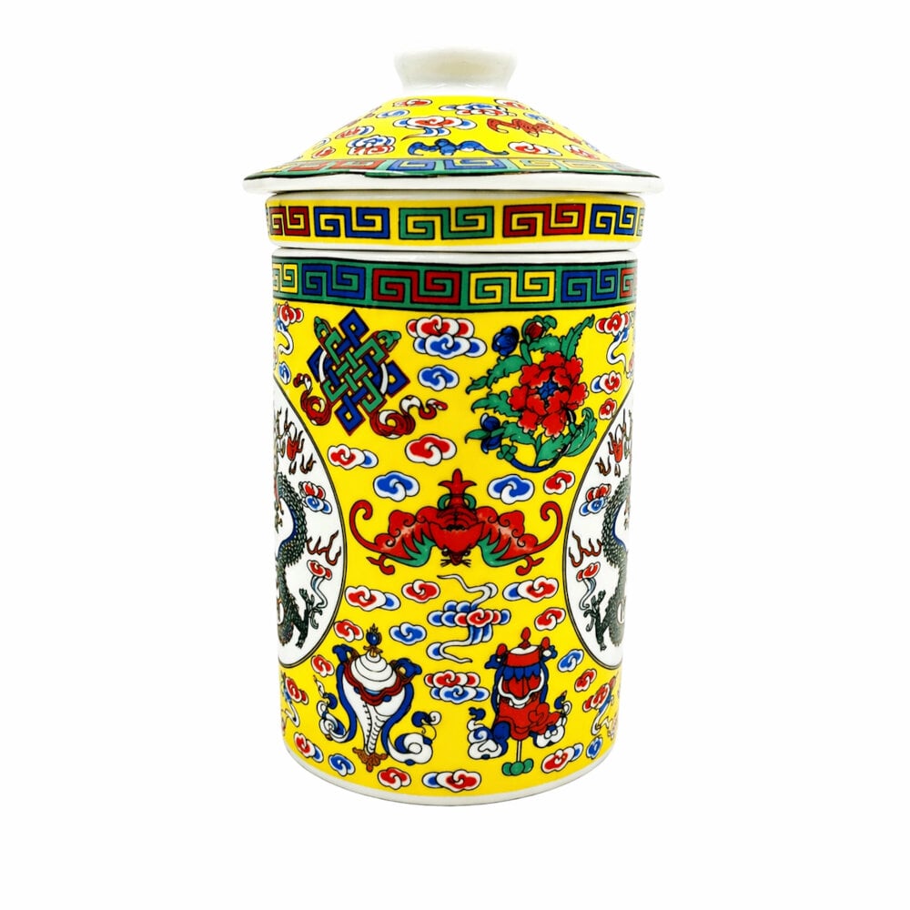 TAZA CERAMICA CON FILTRO ORIENTAL DRAGON ASHTA MANGALAS CAPACIDAD 270ML - 2