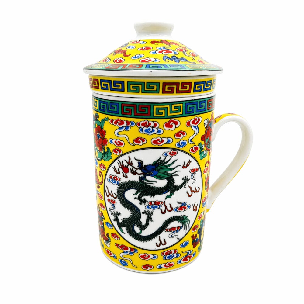 TAZA CERAMICA CON FILTRO ORIENTAL DRAGON ASHTA MANGALAS CAPACIDAD 270ML - 3