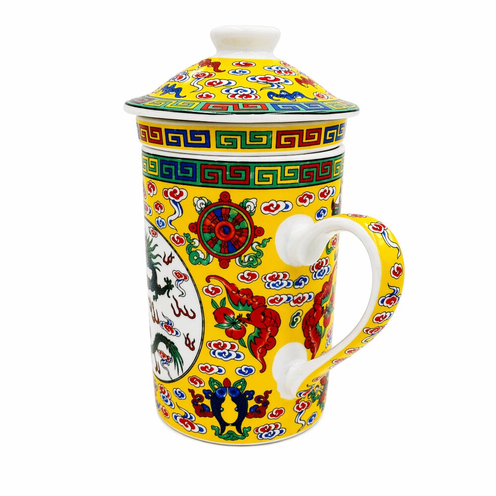 TAZA CERAMICA CON FILTRO ORIENTAL DRAGON ASHTA MANGALAS CAPACIDAD 270ML - 4