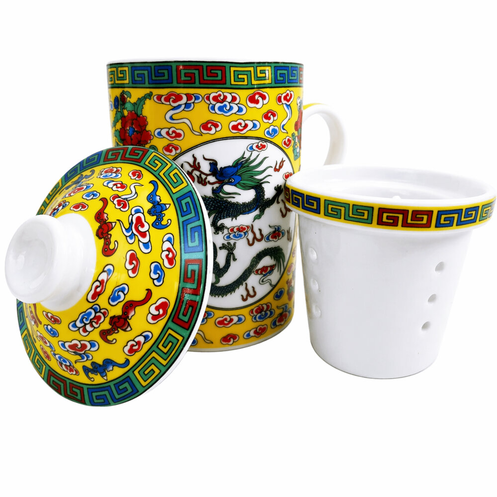 TAZA CERAMICA CON FILTRO ORIENTAL DRAGON ASHTA MANGALAS CAPACIDAD 270ML - 7