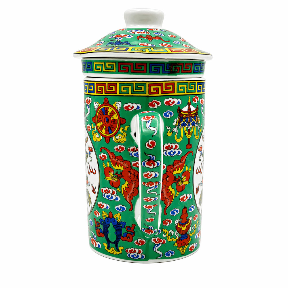 TAZA CERAMICA CON FILTRO ORIENTAL DRAGON NUBES ASHTA MANGALAS CAPACIDAD 270ML - 4