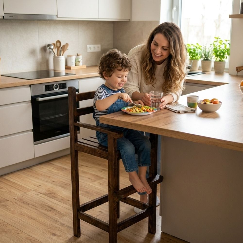 SILLA COMER ALTA MARRÓN RÚSTICO PARA MESA COMEDOR EN MARRON NIÑO - 3