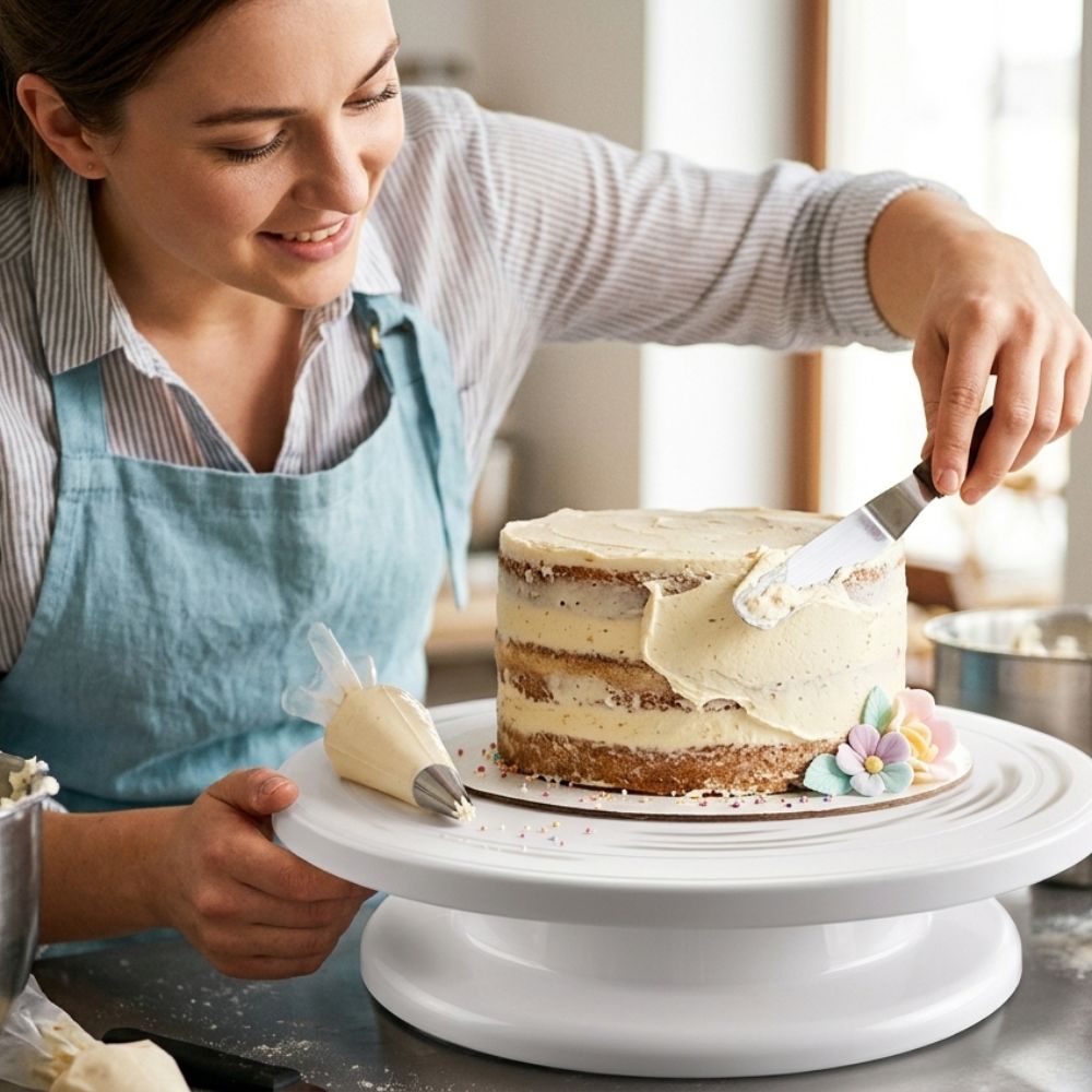 PORTA TORTA GIRATORIA PARA DECORACION DE TORTA EN BLANCO - 28 CM DIAMETRO - 2