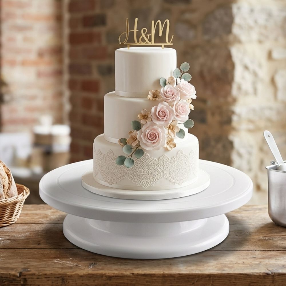 PORTA TORTA GIRATORIA PARA DECORACION DE TORTA EN BLANCO - 28 CM DIAMETRO - 3
