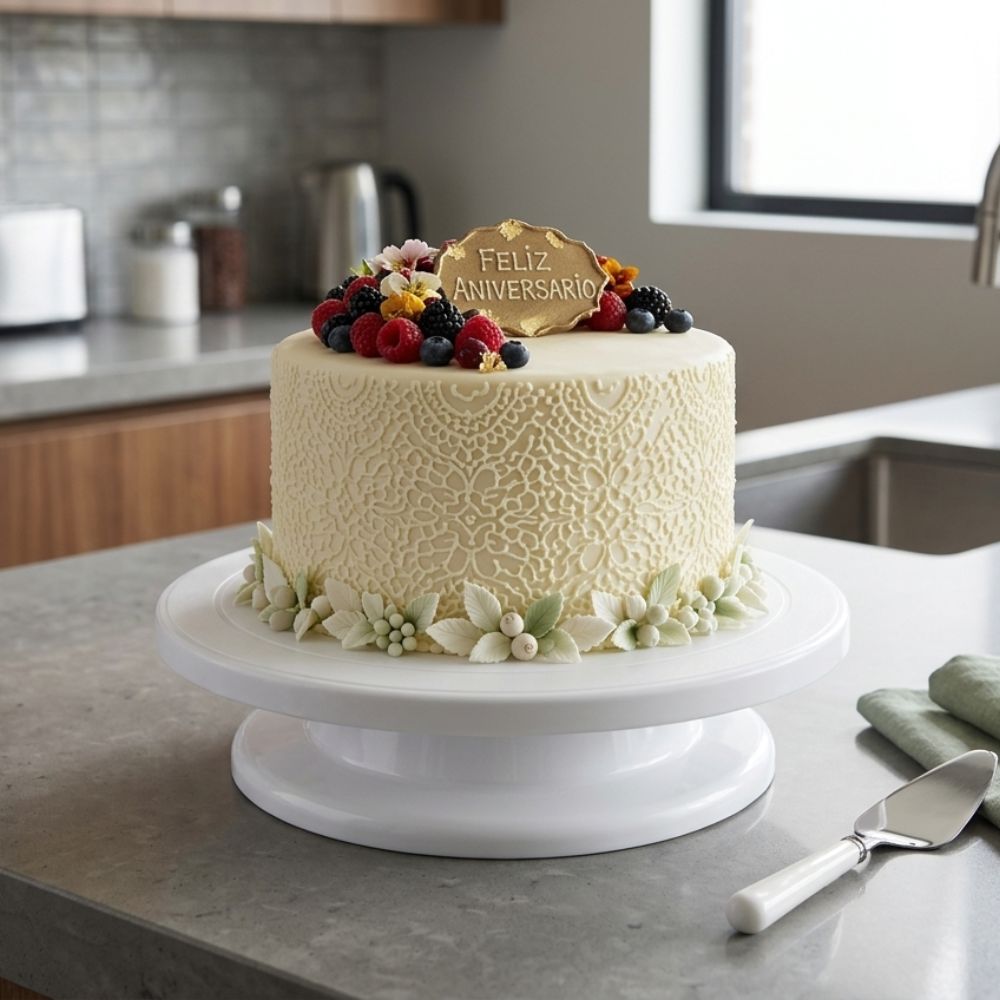 PORTA TORTA GIRATORIA PARA DECORACION DE TORTA EN BLANCO - 28 CM DIAMETRO - 4