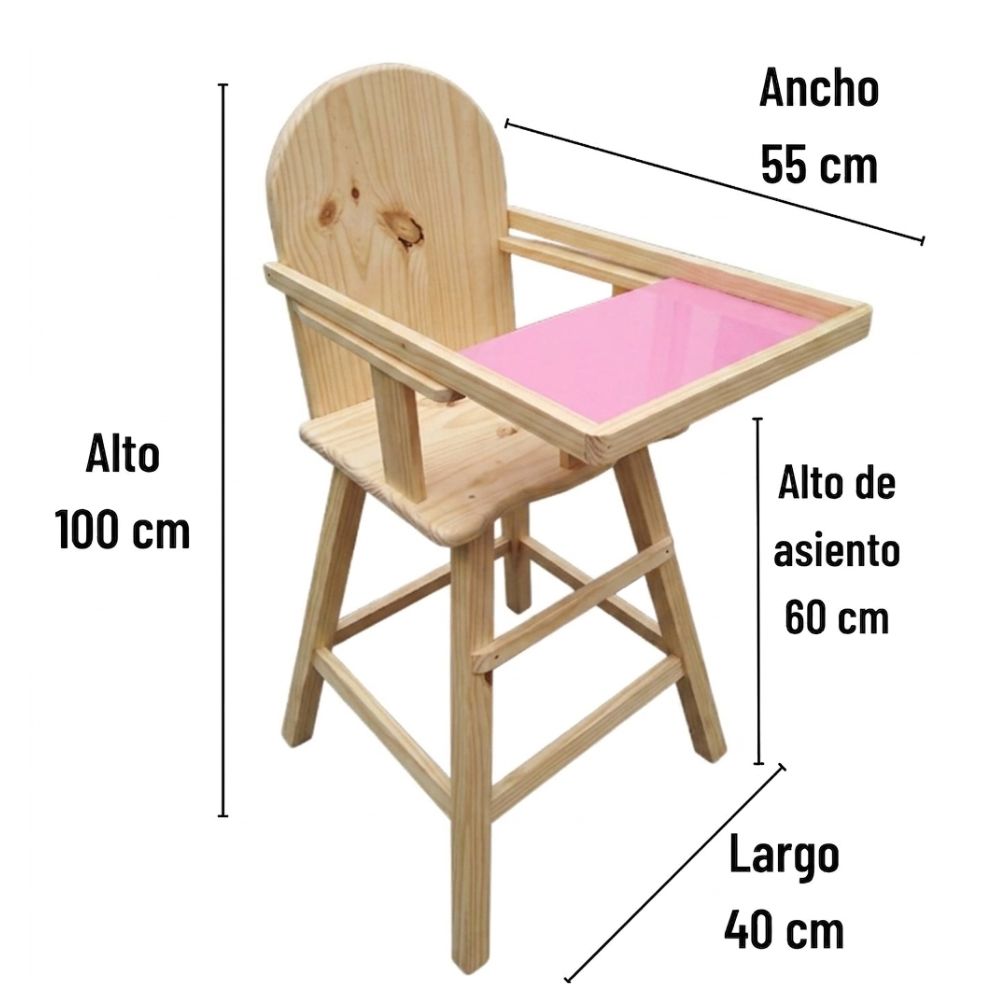 SILLA BEBE COMER ALTA CON TABLERO ROSADO EN MADERA - 4