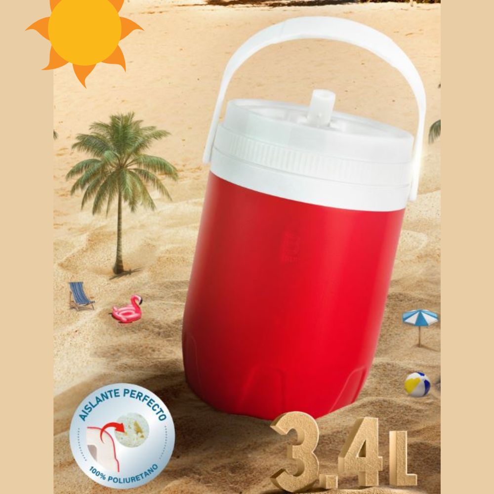 COOLER ROJO GRANDE 4 LITROS CON BOQUILLA EN TAPA - IDEAL PARA BEBIDAS FRIAS Y REFRESCANTES - 2