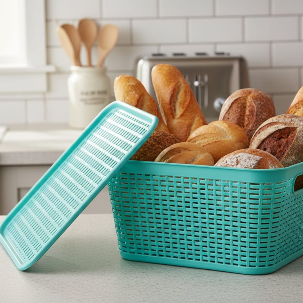IMPECABLE CAJITA ORGANIZADORA DE RATAN EN VERDE AGUA CON TAPA - ELEGANTE Y FUNCIONAL - 3