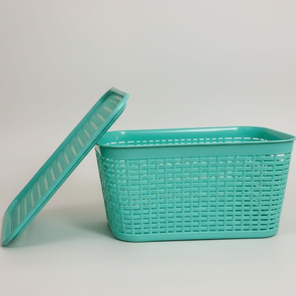IMPECABLE CAJITA ORGANIZADORA DE RATAN EN VERDE AGUA CON TAPA - ELEGANTE Y FUNCIONAL - 4