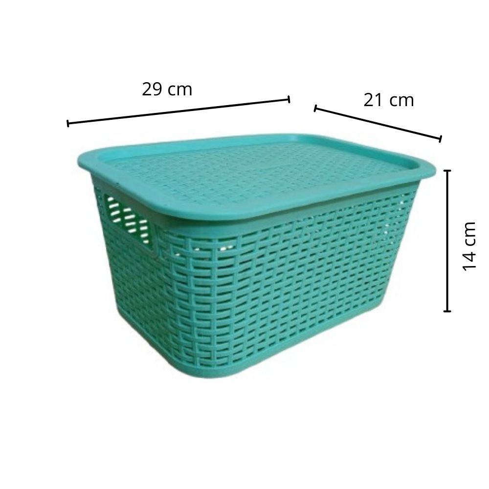 IMPECABLE CAJITA ORGANIZADORA DE RATAN EN VERDE AGUA CON TAPA - ELEGANTE Y FUNCIONAL - 6
