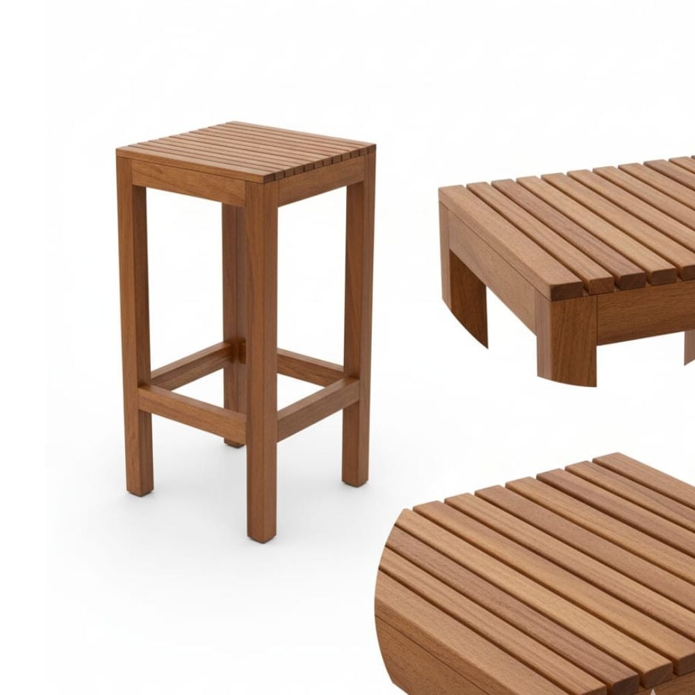 SILLA DE BAR CUADRADA EN MADERA TORNILLO COLOR CARAMELO | 70X35X35 CM - 4