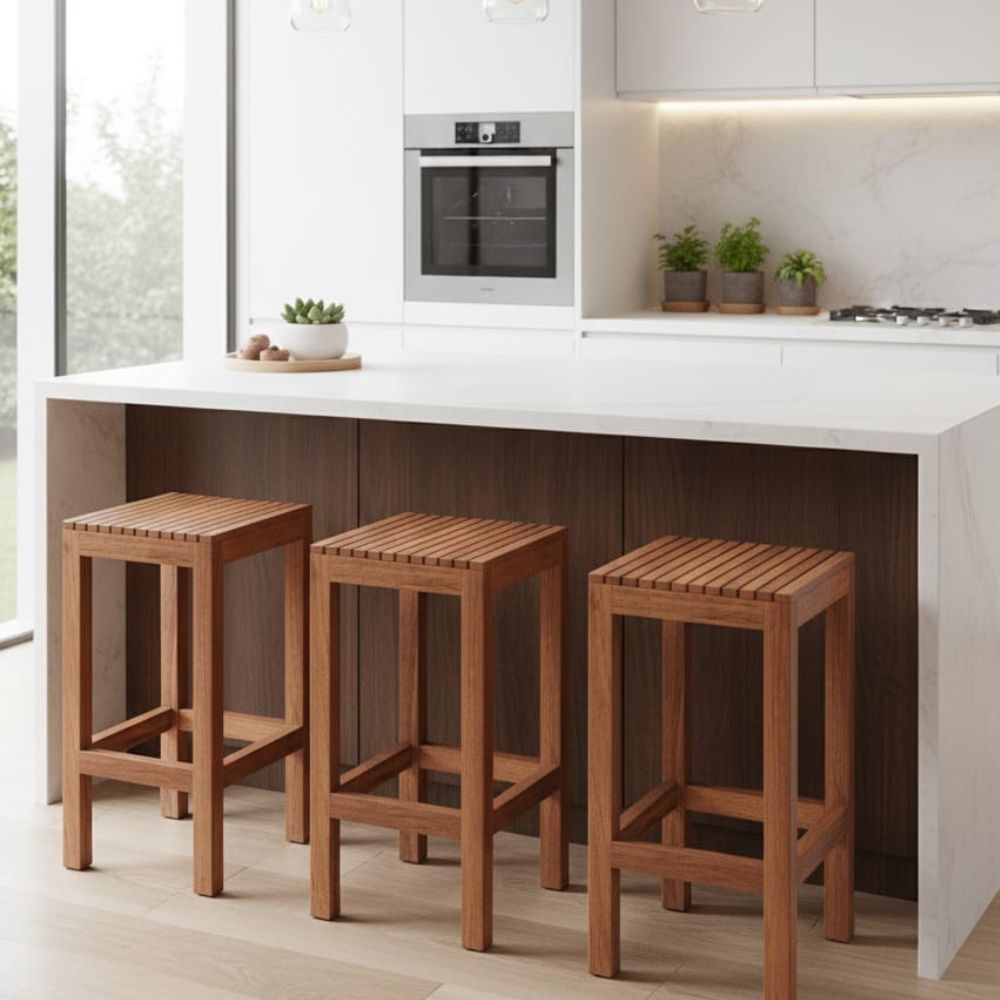 SILLA DE BAR CUADRADA EN MADERA TORNILLO COLOR CARAMELO | 70X35X35 CM - 6