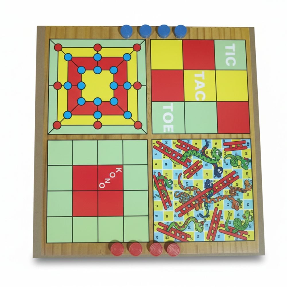 JUEGO DE MESA 8 EN 1 TABLERO DE MADERA - AJEDREZ, DAMAS, LUDO, CAMINO, TIC TAC TOE, KONO, ESCALERA, TRES EN RAYA - 5