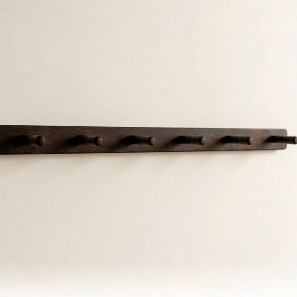 PERCHERO DE PARED DE MADERA MARRON OSCURO 60CM  - 6 GANCHOS RESISTENTE MULTIUSO HOGAR OFICINA - 1