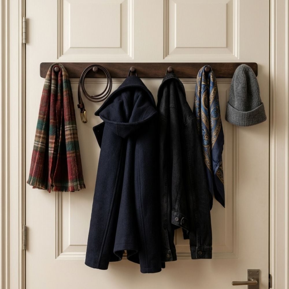 PERCHERO DE PARED DE MADERA MARRON OSCURO 60CM  - 6 GANCHOS RESISTENTE MULTIUSO HOGAR OFICINA - 3
