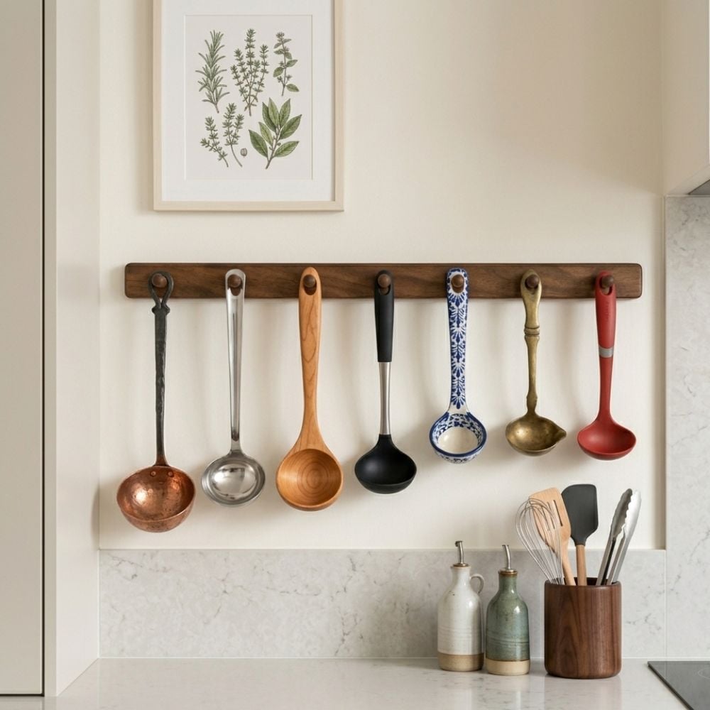 PERCHERO DE PARED DE MADERA MARRON OSCURO 60CM  - 6 GANCHOS RESISTENTE MULTIUSO HOGAR OFICINA - 4