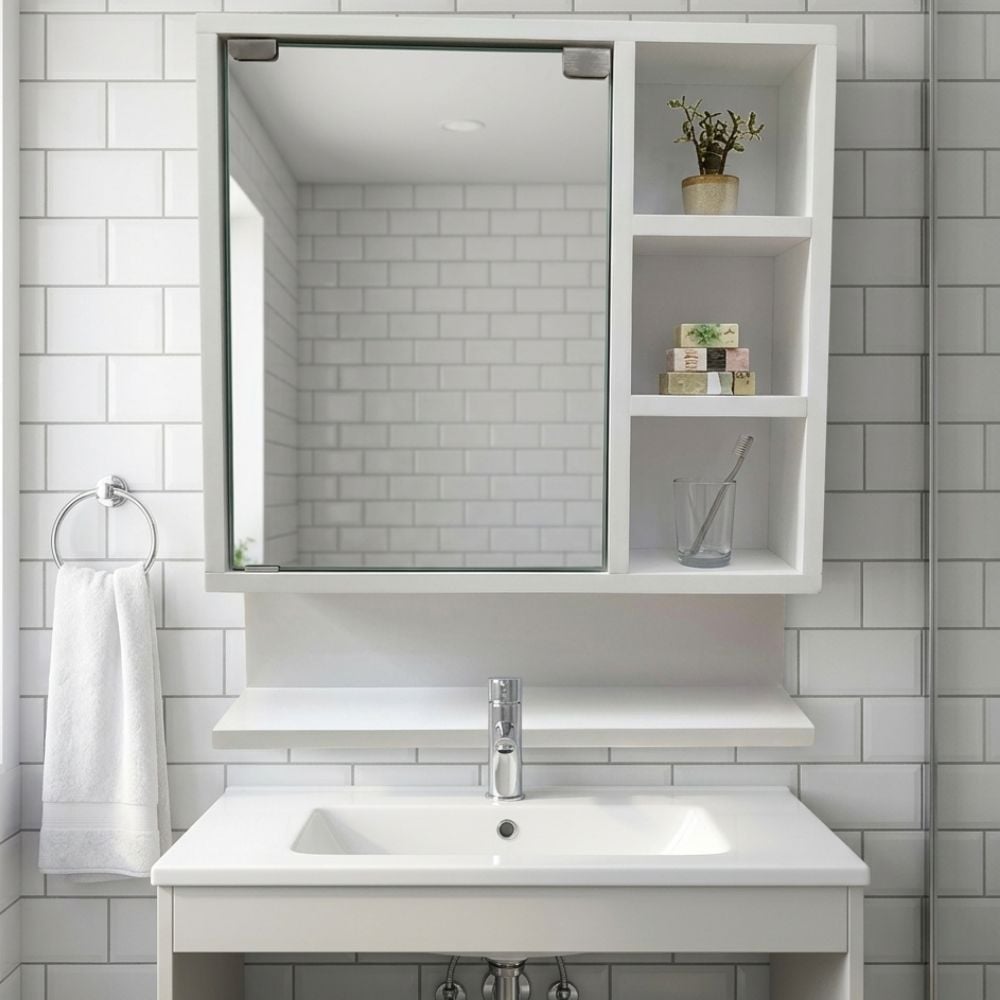 REPISA DE BAÑO CON ESPEJO EN BLANCO - 3