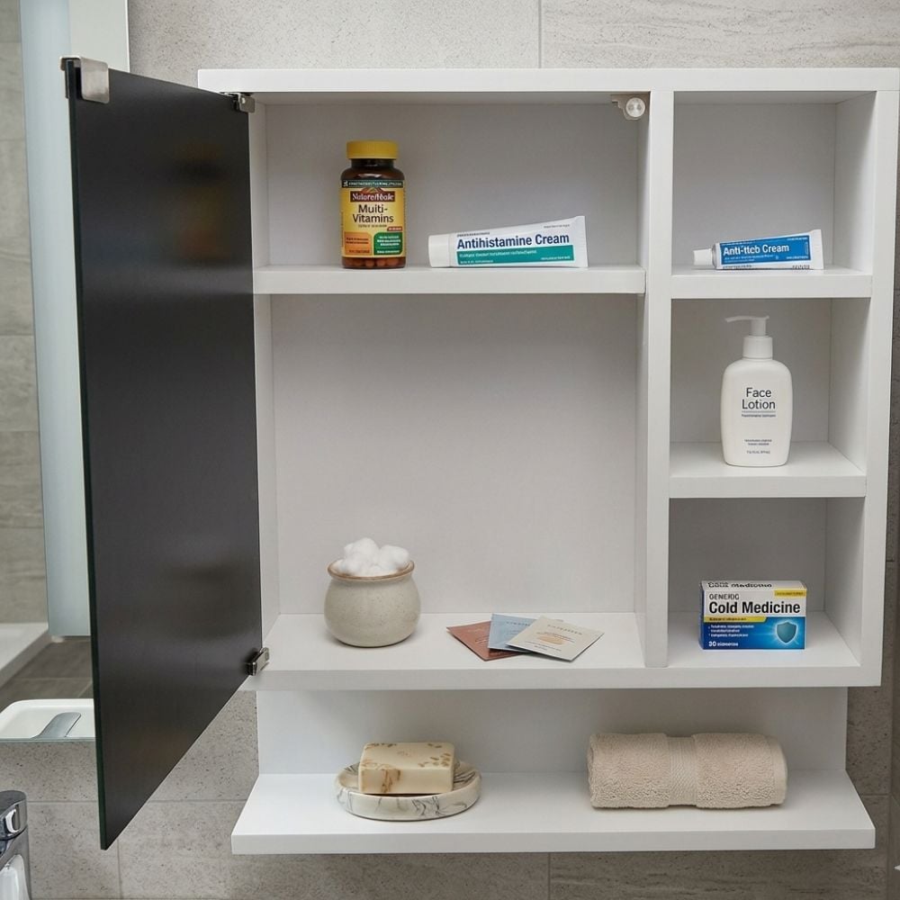 REPISA DE BAÑO CON ESPEJO EN BLANCO - 4