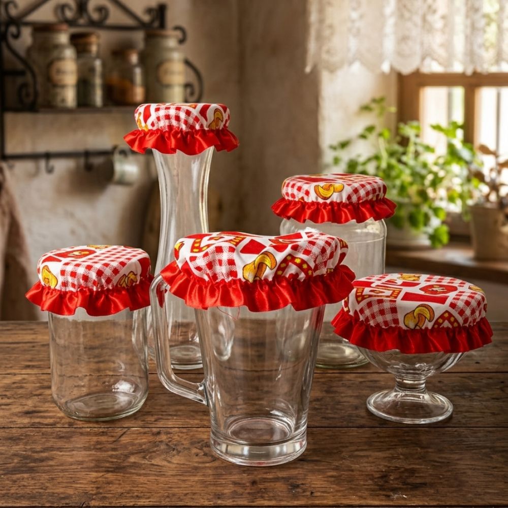 TAPAS ECOLOGICAS DE TELA PARA JARRAS O RECIPIENTES EN ROJO - UNIDAD - 1