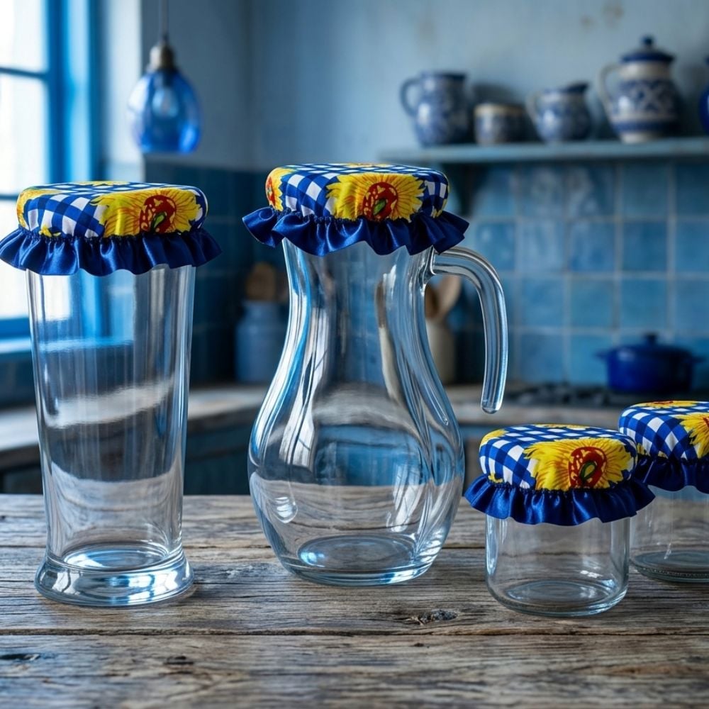 TAPA ECOLOGICA DE TELA PARA JARRAS Y RECIPIENTES EN COLOR AZUL - UNIDAD - 1
