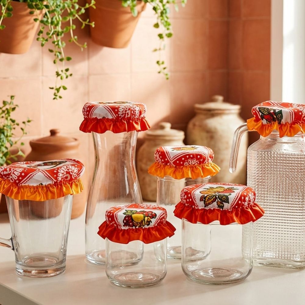 TAPAS ECOLOGICAS DE TELA PARA JARRAS Y RECIPIENTES EN NARANJA - UNIDAD - 1