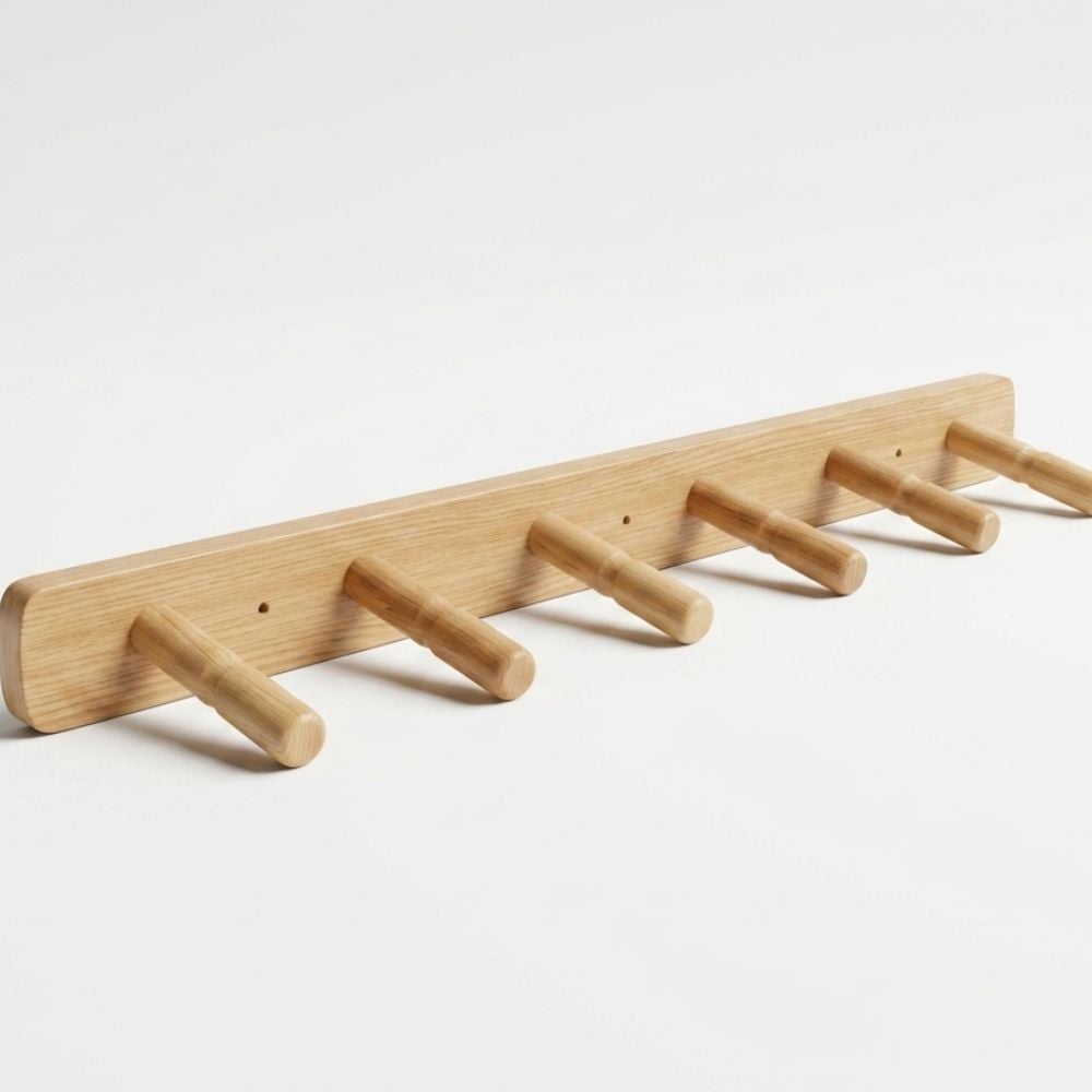 PERCHERO DE PARED ROZINO EN BEIGE CON 6 PERCHAS EN MADERA PINO - LARGO 60CM - 1