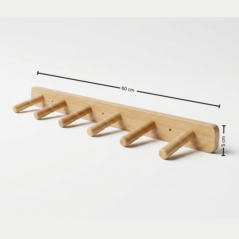 PERCHERO DE PARED ROZINO EN BEIGE CON 6 PERCHAS EN MADERA PINO - LARGO 60CM - 2