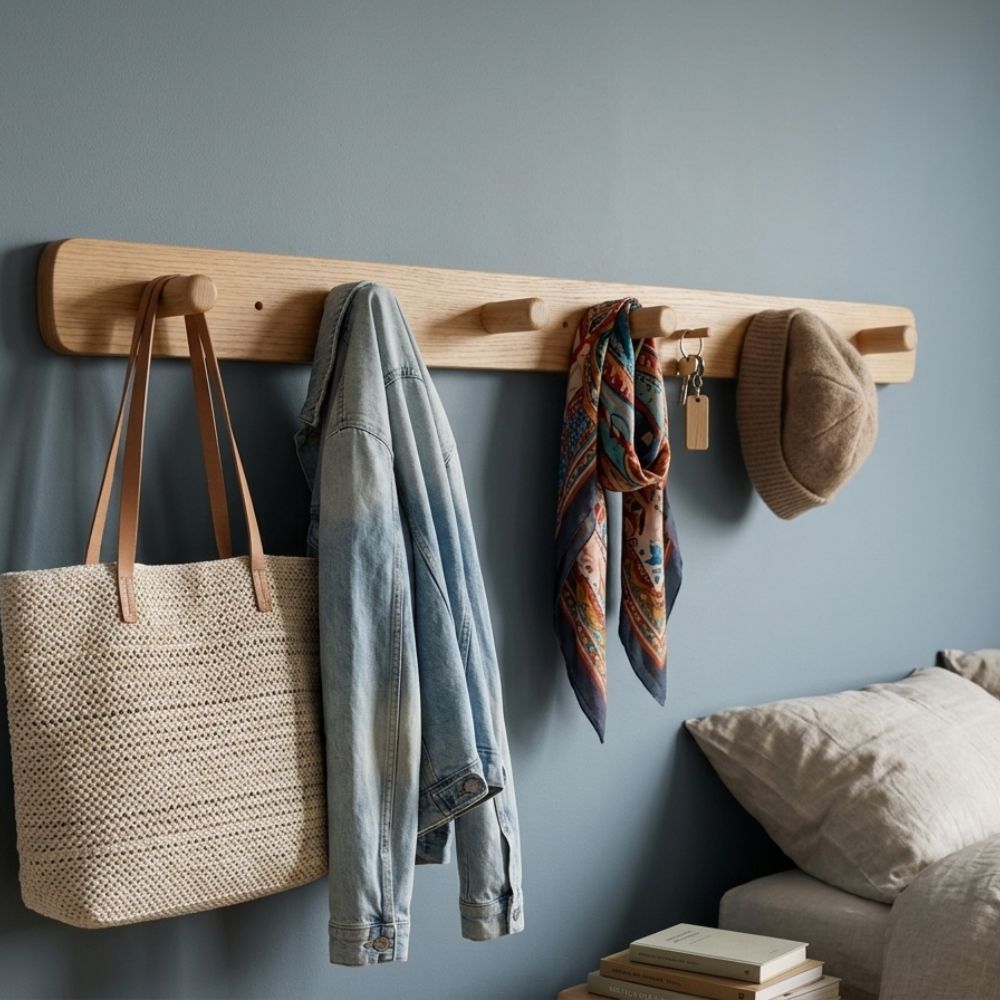 PERCHERO DE PARED ROZINO EN BEIGE CON 6 PERCHAS EN MADERA PINO - LARGO 60CM - 3