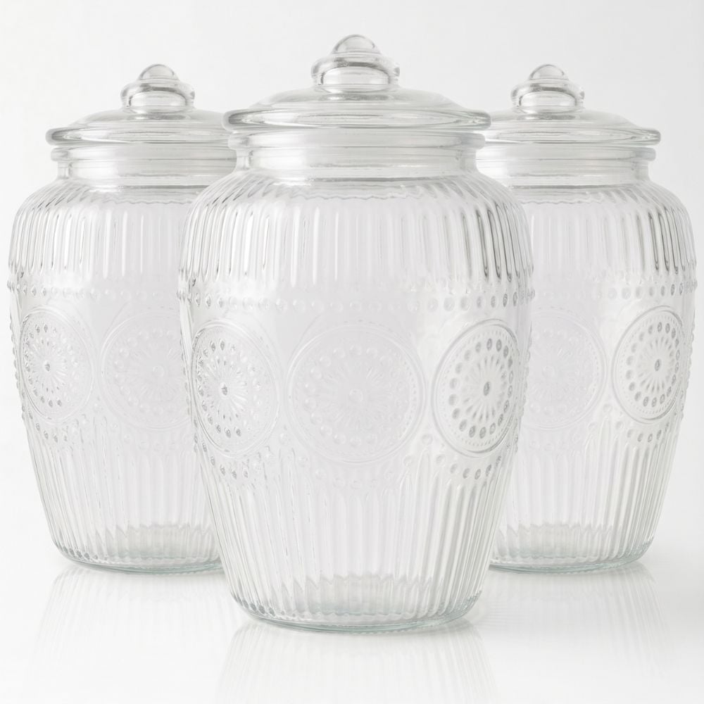CONTENEDOR CANISTER DE VIDRIO LABRADO CON TAPA HERMETICA BURKINGAN II 2000 ML - 2